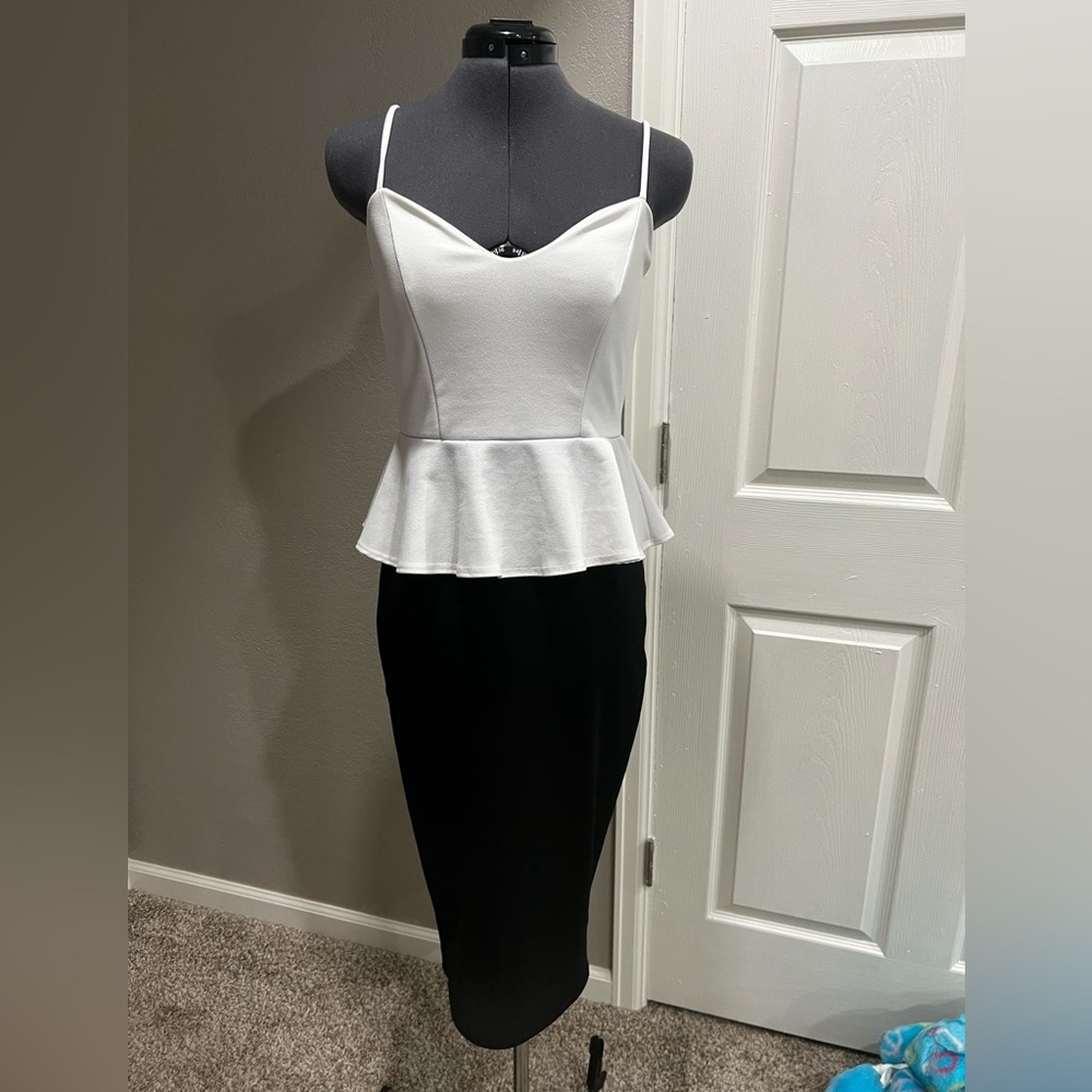 Fashion Nova white, and black pencil dress